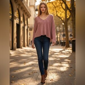 POL oversized Vneck marled dusty pink knit sweater womens size small NEW